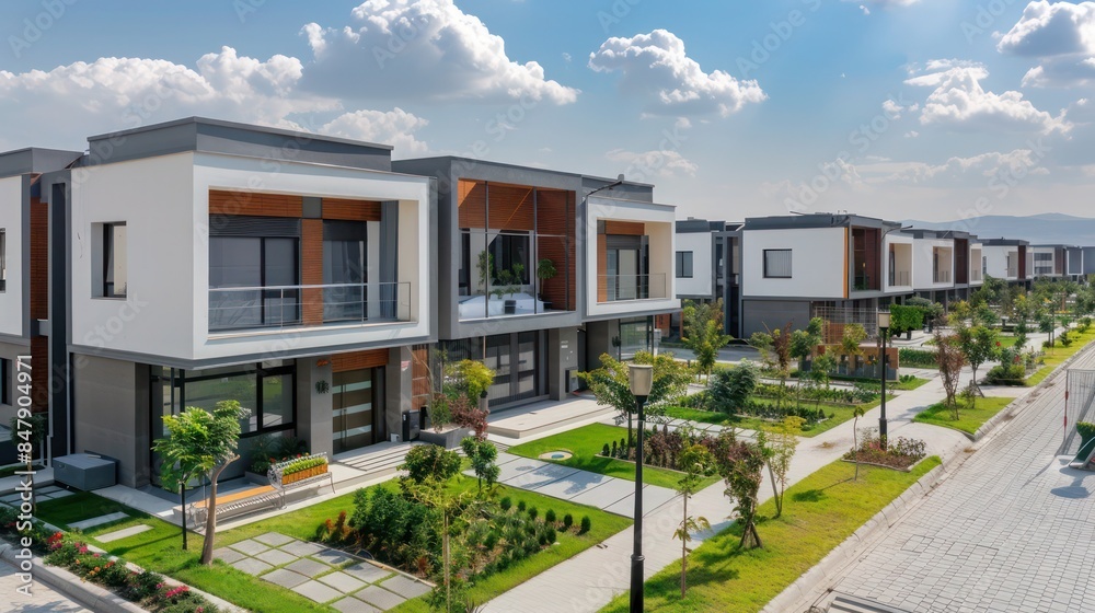 Fototapeta premium modern residential complex with sleek designs, green spaces, and community amenities