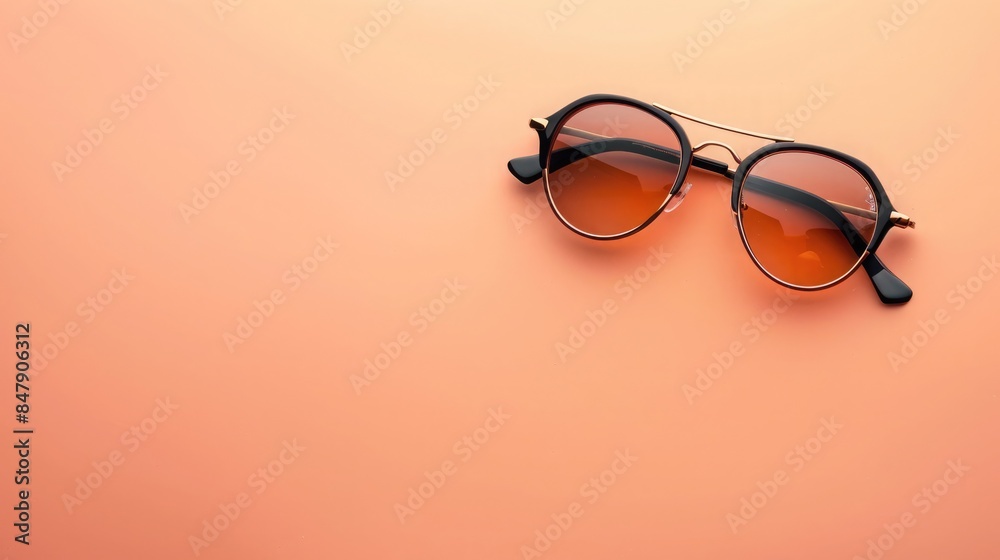 Stylish sunglasses on a peach background with ample copyspace for creative projects Stylish sunglasses on a peach background with ample copyspace for creative projects