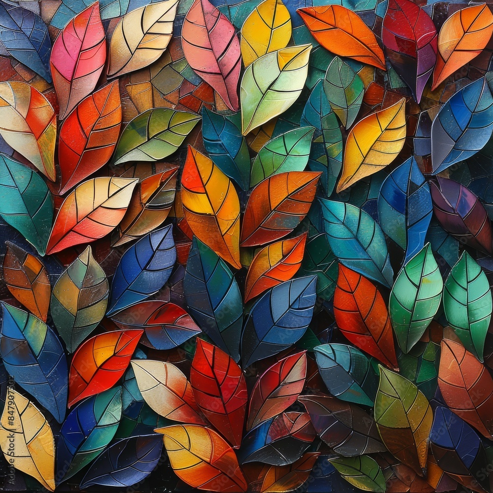Colorful Leaves in Oil on Canvas