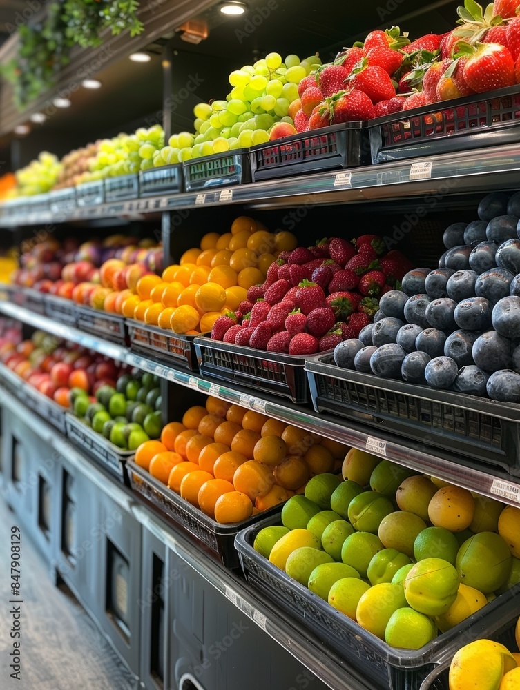 Fresh Fruit Shelf in a Supermarket Fresh Fruit Shelf in a Supermarket