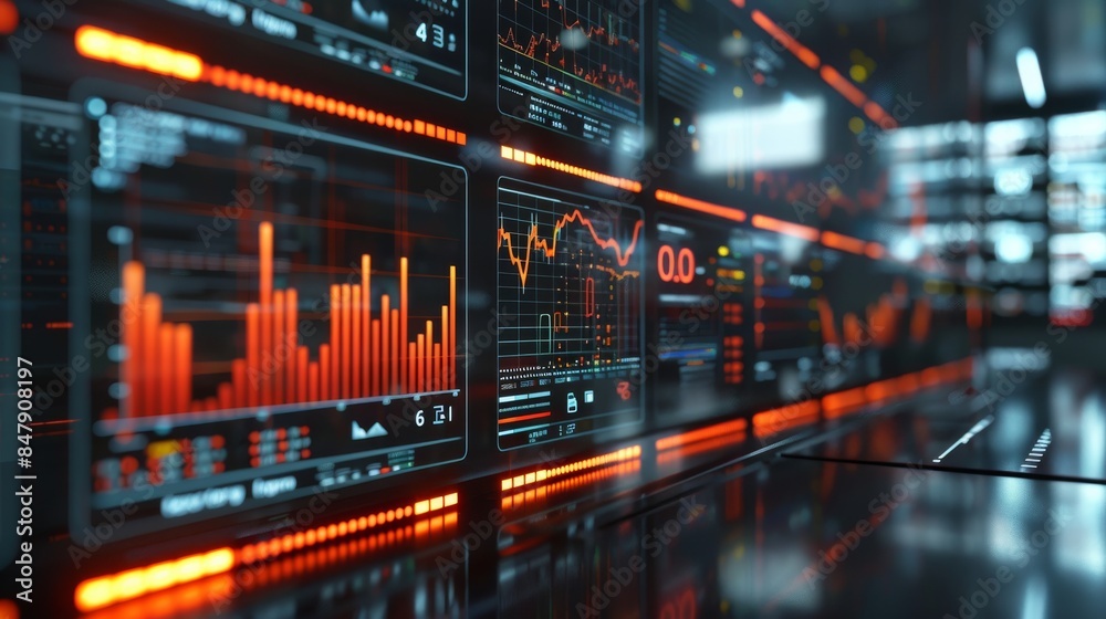 Financial charts with 3D display. Generative AI. Financial charts with 3D display. Generative AI.