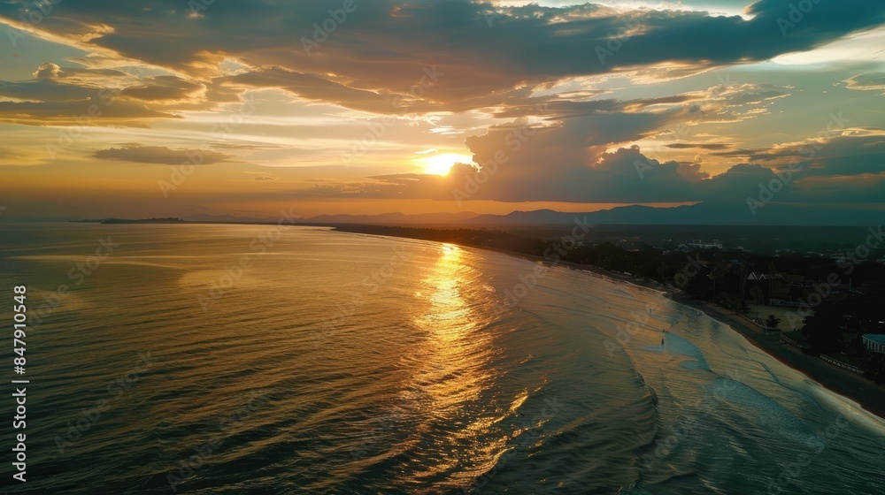 Obraz premium Aerial view sunset sky Nature beautiful Light Sunset or sunrise over sea 