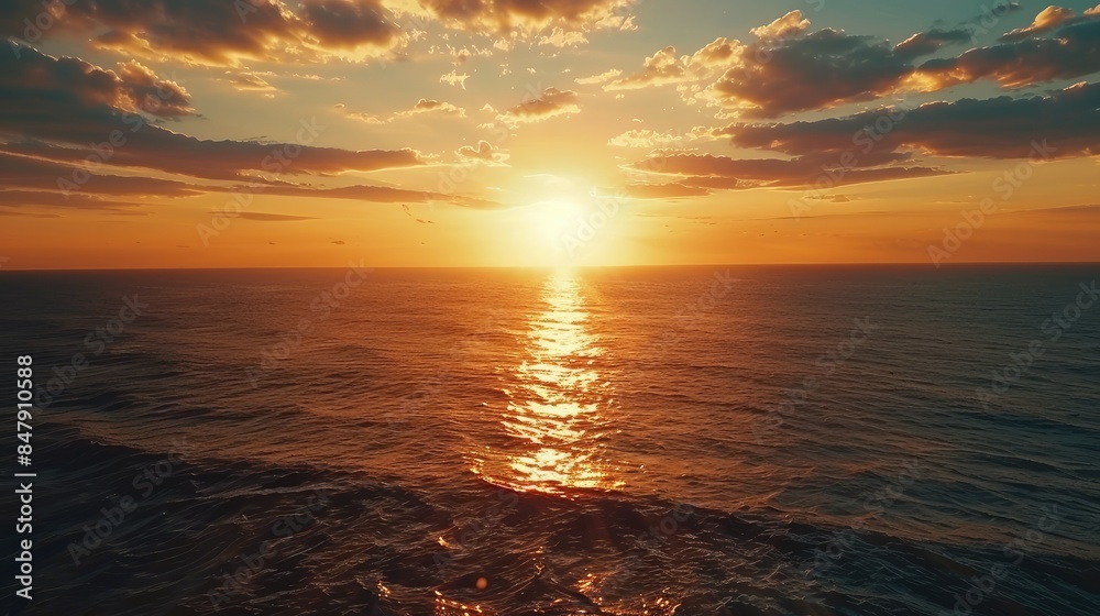 Fototapeta premium Aerial view sunset sky Nature beautiful Light Sunset or sunrise over sea 