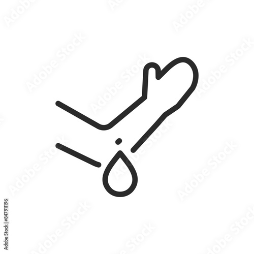 Drawing blood from vein, linear style icon. Arm and drop at elbow vein. Blood test. Editable stroke width