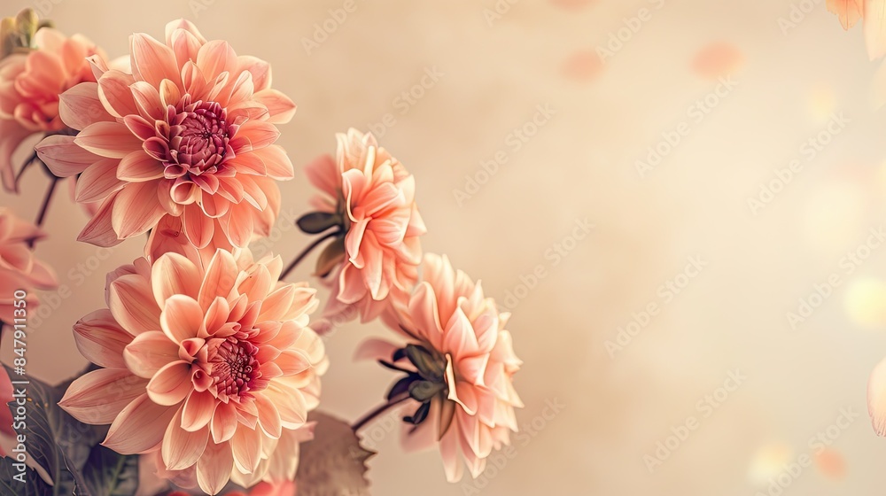 Autumn dahlias flowers bouquet on beige background
