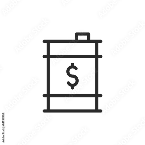 Oil price, linear style icon. Oil barrel with dollar sign. Editable stroke width