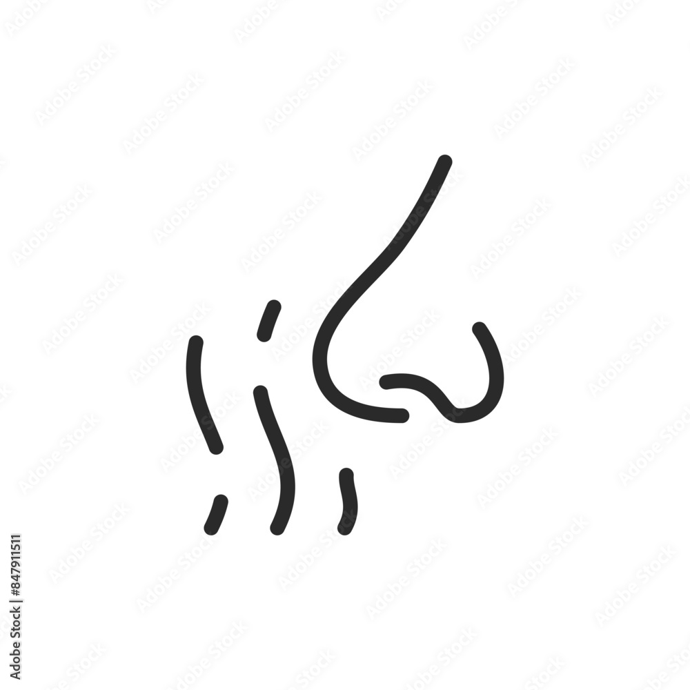 Sniffing nose, linear style icon. olfactory sense and detection of scent. Editable stroke width Sniffing nose, linear style icon. olfactory sense and detection of scent. Editable stroke width