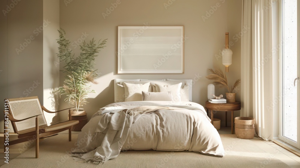 serene bedroom with soft, neutral tones, plush bedding, and minimalist decor promoting relaxation and tranquility serene bedroom with soft, neutral tones, plush bedding, and minimalist decor promoting relaxation and tranquility