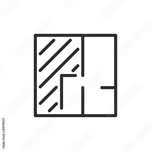 Designated area in floor plan, linear style icon. space planning and interior design. Editable stroke width