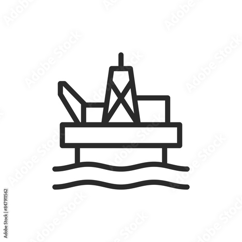 Offshore oil rig, linear style icon. oil drilling, offshore extraction, or energy industry. Editable stroke width.