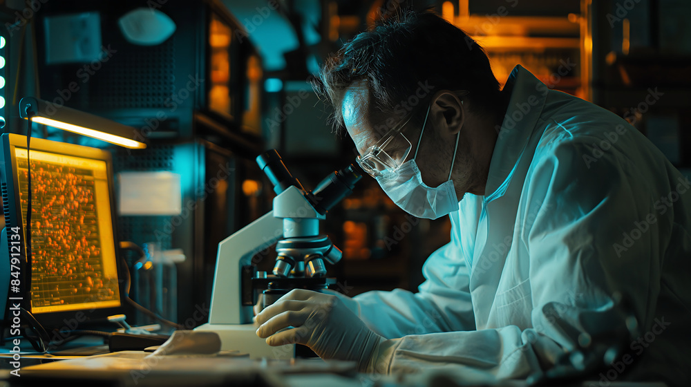 Scientist Using Microscope in Laboratory - Research Lab, Scientific Equipment, Medical Research, Laboratory Work, Biological Studies, Microscopic Analysis, Science Experiment, Lab Technician Scientist Using Microscope in Laboratory - Research Lab, Scientific Equipment, Medical Research, Laboratory Work, Biological Studies, Microscopic Analysis, Science Experiment, Lab Technician