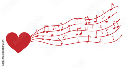 Love for Music Heart and Musical Notes. Entertainment and leisure concept vector