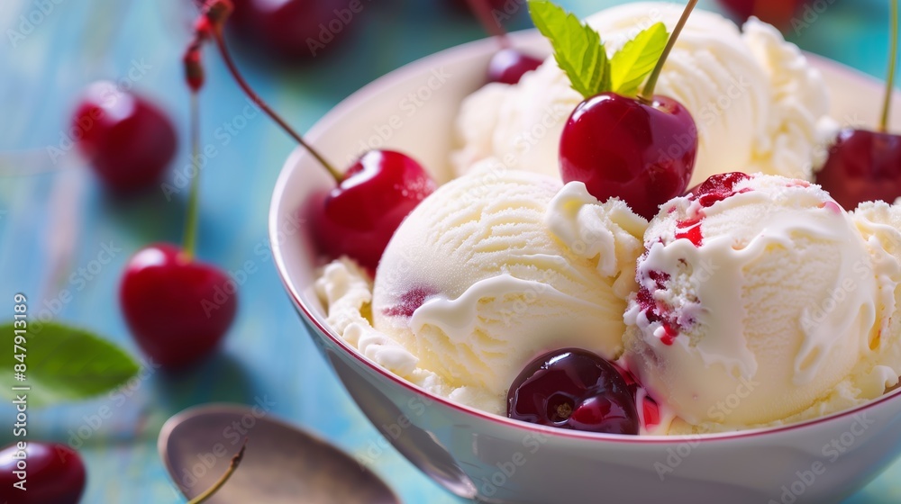 Bowl of Ice Cream With Cherry on Top. Bowl of Ice Cream With Cherry on Top.