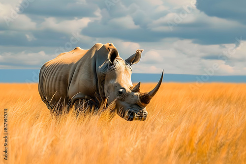 Rhinoceros in the grasslands of the game reserve in Southern Africa