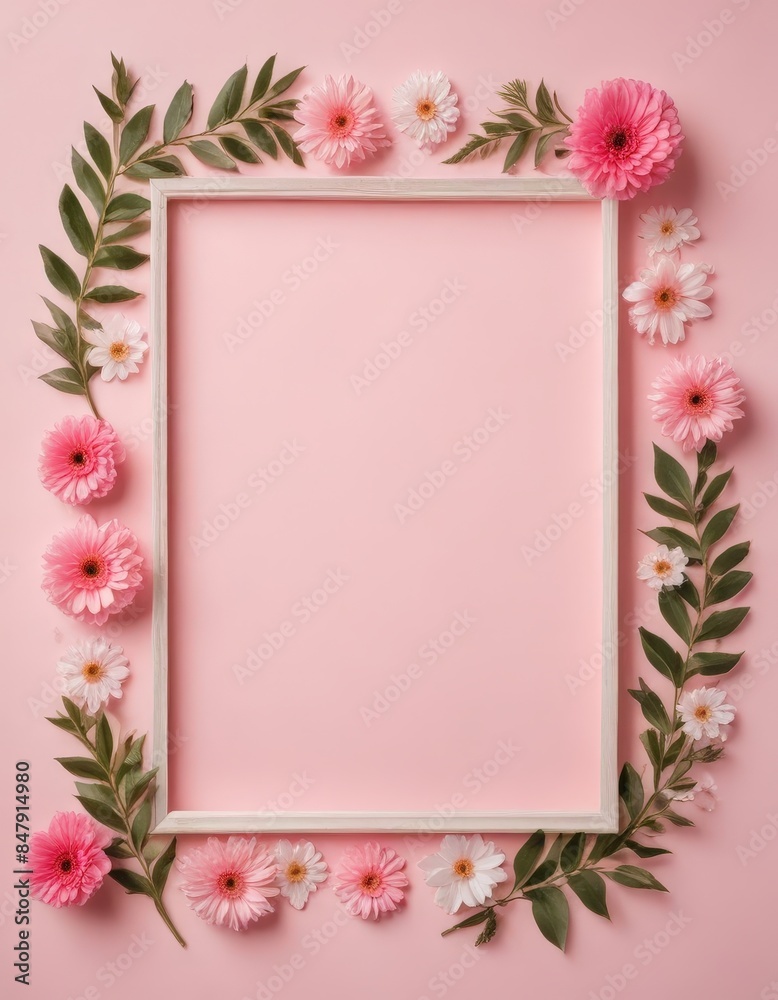 framework for photo or congratulation with flowers framework for photo or congratulation with flowers