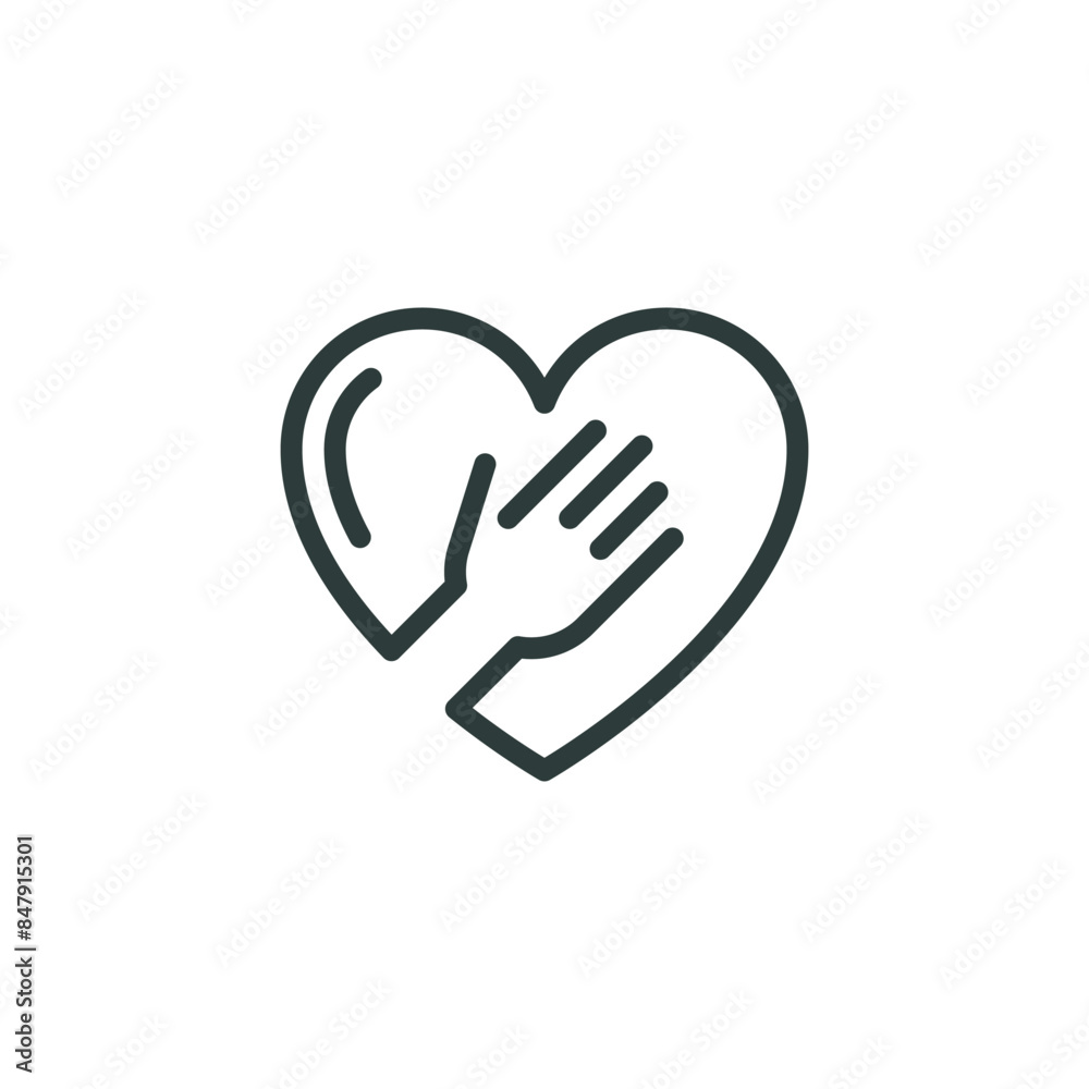 Thin Outline Icon Human Hand on Heart Symbol. Such Line Sign as Gesture Charity, Message Love and Care, Caring Hands, Donation or Healthcare. Vector Isolated Pictogram on White Background. Thin Outline Icon Human Hand on Heart Symbol. Such Line Sign as Gesture Charity, Message Love and Care, Caring Hands, Donation or Healthcare. Vector Isolated Pictogram on White Background.