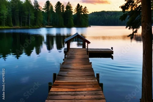 Wallpaper Mural wooden pier on lake.Seamless  time lapse virtual video animation background Torontodigital.ca