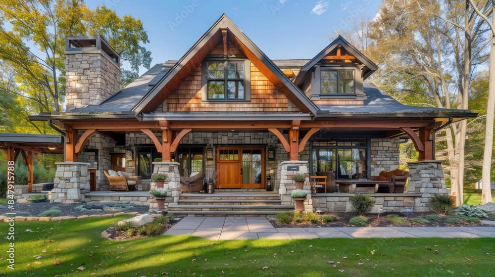 traditional craftsman home with a stone facade, covered porch, and detailed woodwork traditional craftsman home with a stone facade, covered porch, and detailed woodwork