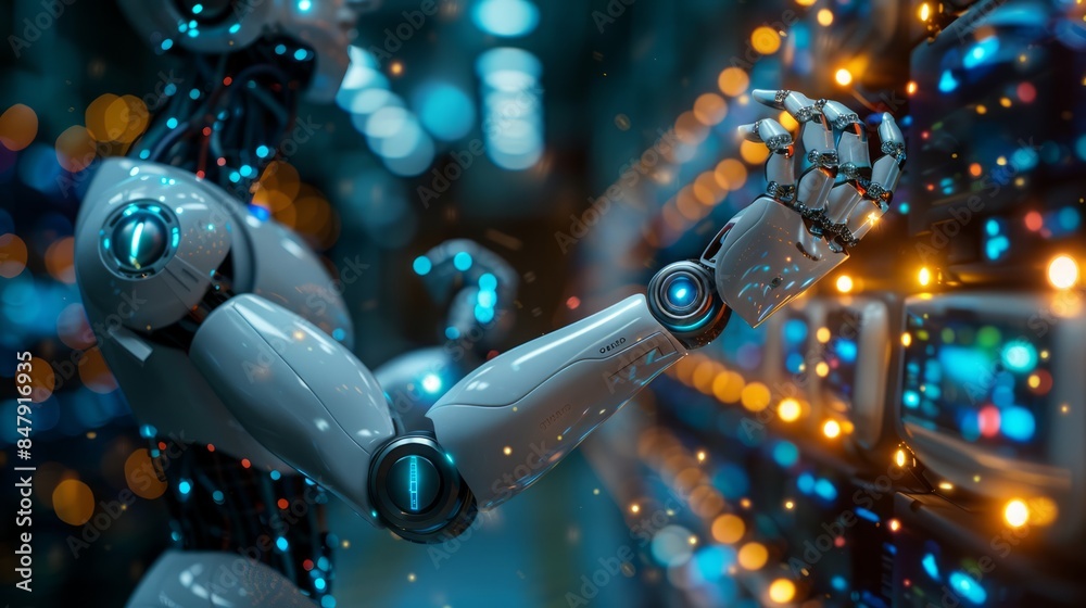 A robotic arm aids surgeons in precision surgical procedures, demonstrating the powerful collaboration between human expertise and AI-driven precision. A robotic arm aids surgeons in precision surgical procedures, demonstrating the powerful collaboration between human expertise and AI-driven precision.