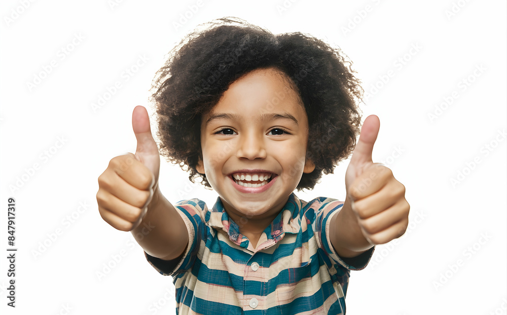 A child giving a thumbs up with a big smile isolated on white background A child giving a thumbs up with a big smile isolated on white background