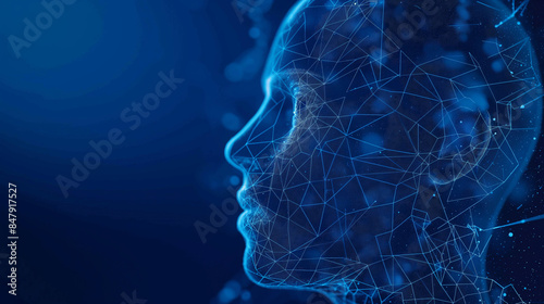 Digital Human Profile, Intricate Network of Neural Connections Illustrating Brain Activity and Cognitive Processes, Perfect for Visualizing Advanced Neuroscience and AI Research