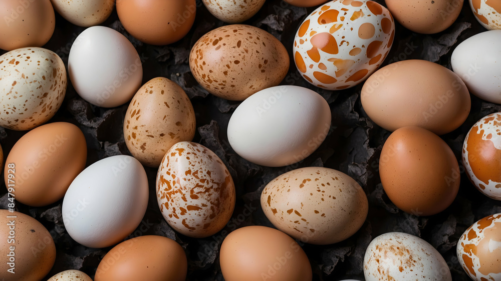 Various styles of eggs in the egg-laying place, illustration background Various styles of eggs in the egg-laying place, illustration background