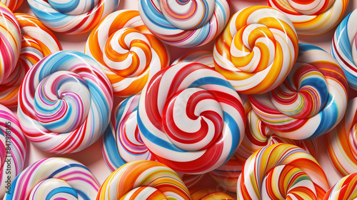 Multicolored round lollipops with a spiral pattern