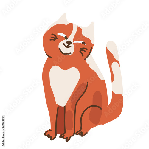 Red funny cat in white spot, hand drawn vector illustration isolated on white background.