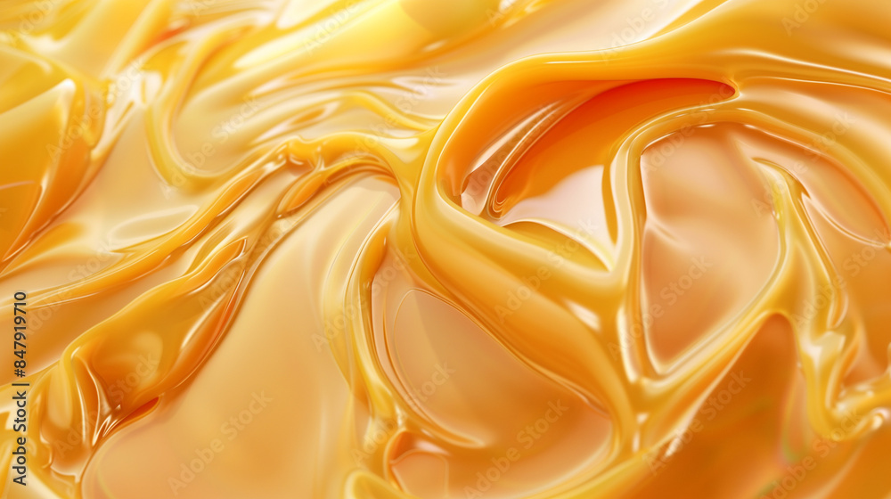 Fototapeta premium Smooth yellow abstract flowing caramel texture, bright glossy surface with space to copy