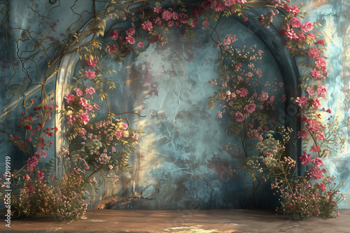 Maternity backdrop, wedding backdrop, photography background with delicate flowers
