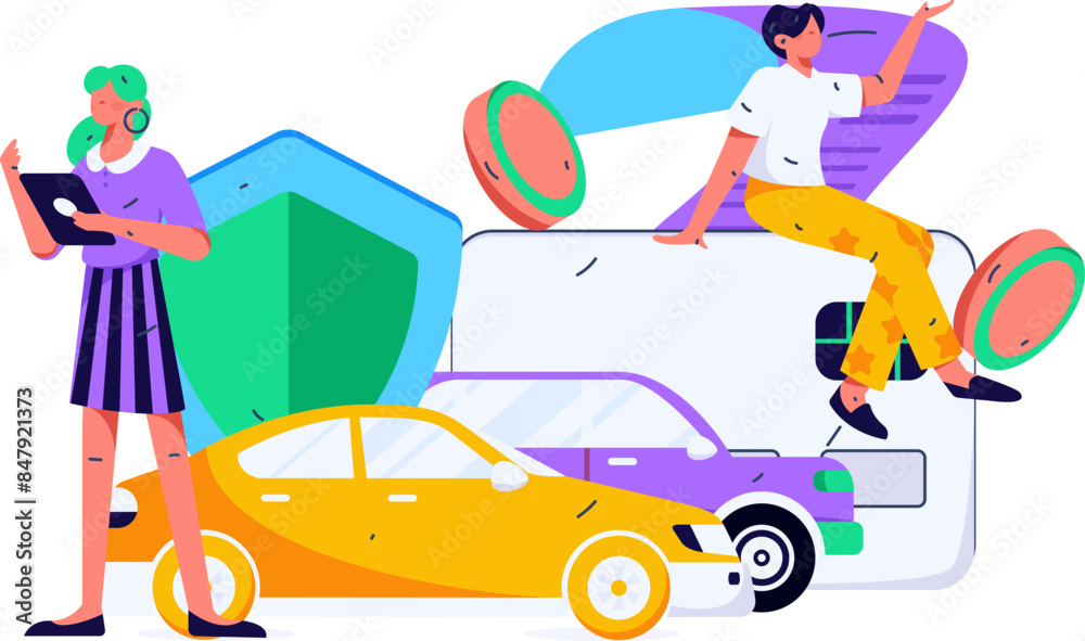 Naklejka premium Buy insurance for car flat character vector concept operation illustration 