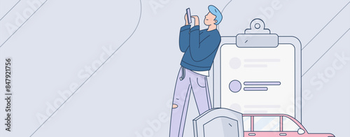 Buy insurance for car flat character vector concept operation illustration
