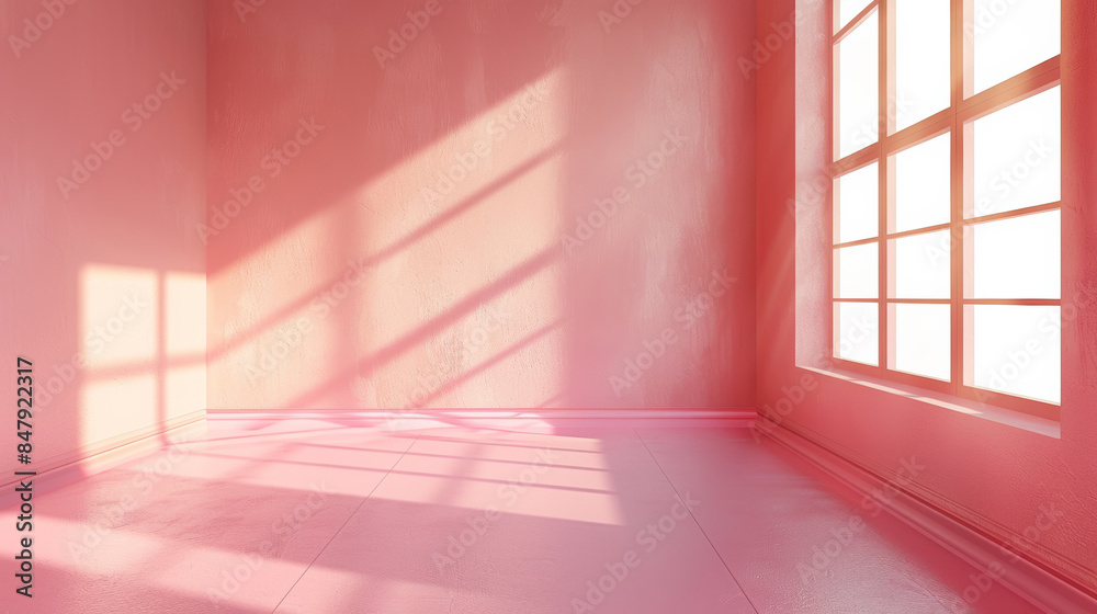 empty pink room and pink wall, sunshine through the window, with green plant, used for business background empty pink room and pink wall, sunshine through the window, with green plant, used for business background