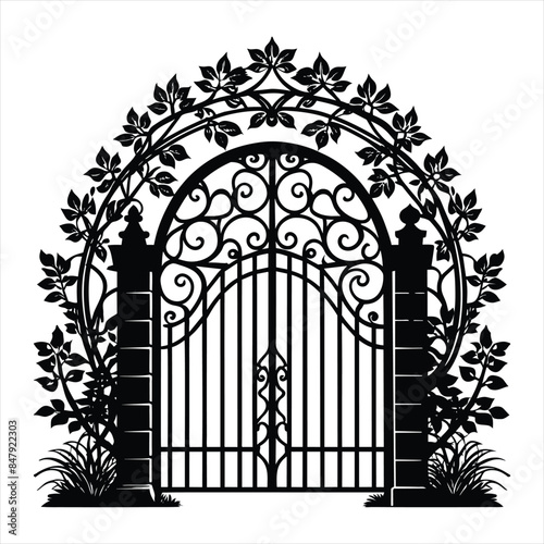 coloring book gate vector art illustration