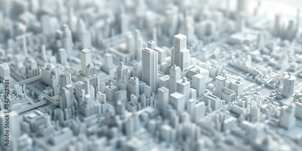 Birds Eye view of a modern city. Urban concept. White clay 3D rendering. Created with Generative AI technology. Birds Eye view of a modern city. Urban concept. White clay 3D rendering. Created with Generative AI technology.
