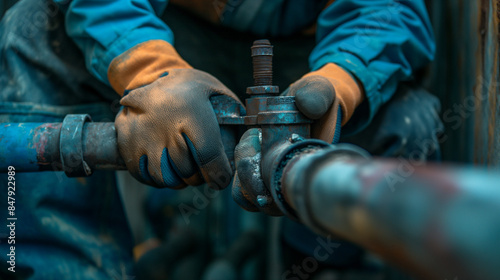 Technician or plumber's hands repairing broken pipes in a toilet