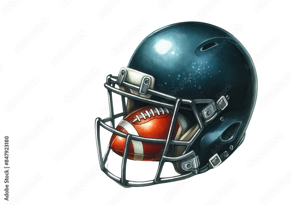 Fototapeta premium Watercolor illustration clipart of a football helmet isolated on transparent background