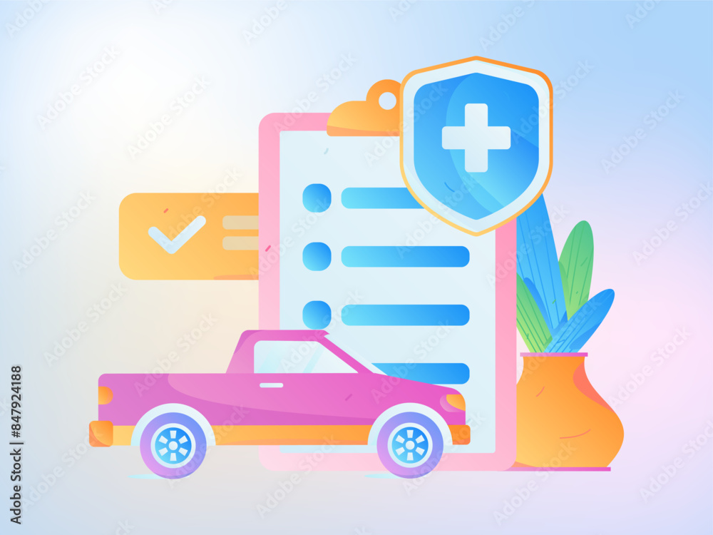 Fototapeta premium Buy insurance for car flat character vector concept operation illustration