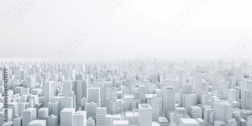 Birds Eye view of a modern city. Urban concept. White clay 3D rendering.  Created with Generative AI technology.