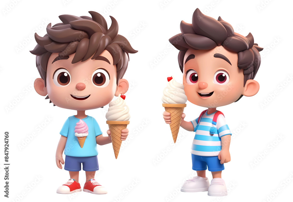 3d rendering little boy cartoon characters holding ice cream cone isolated on transparent background, PNG file add 3d rendering little boy cartoon characters holding ice cream cone isolated on transparent background, PNG file add
