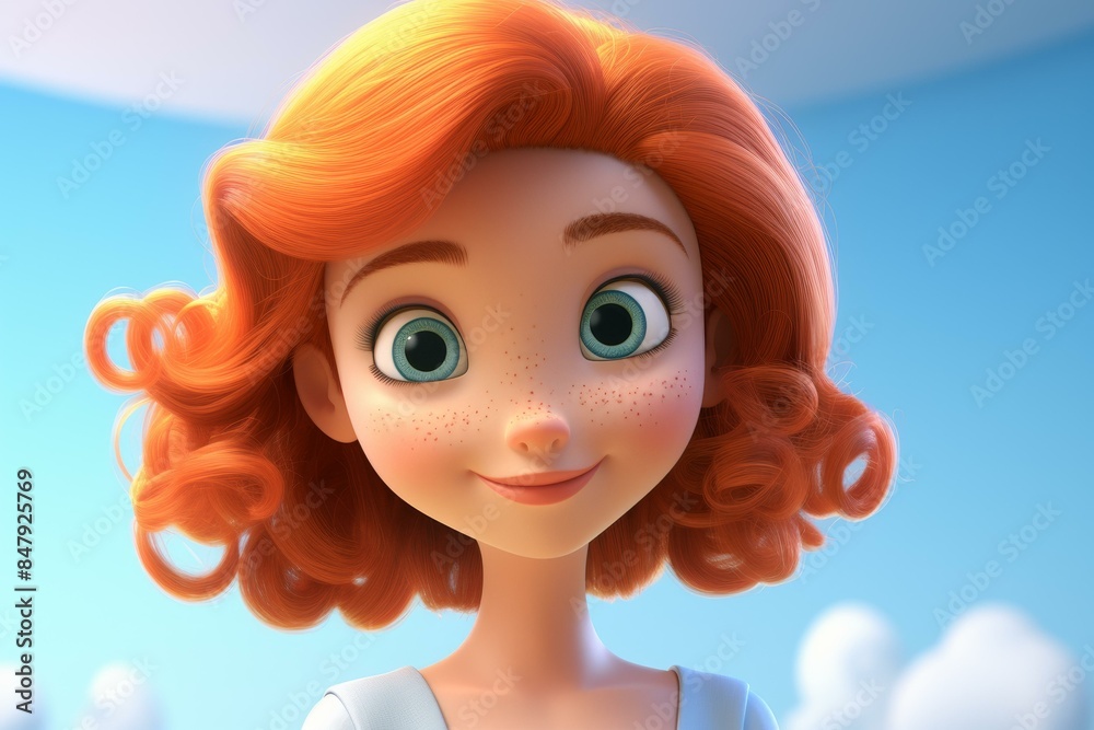 Vibrant cartoon girl illustration for animation projects set against a studio backdrop. Realistic and beautiful redheaded character design. Vibrant cartoon girl illustration for animation projects set against a studio backdrop. Realistic and beautiful redheaded character design.