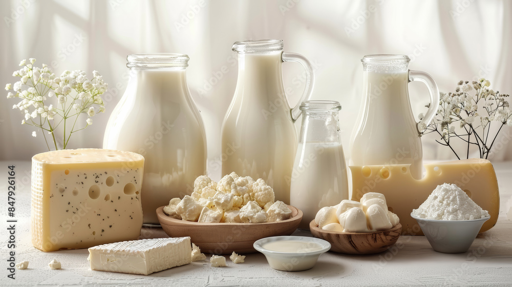 Milk products isolated on white still life Milk products isolated on white still life
