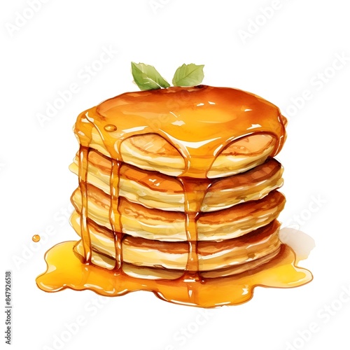 Wallpaper Mural Stacked Pancakes with Maple Syrup Watercolor Torontodigital.ca