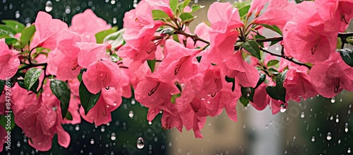 Bougainvillea pink flower rain topical natural. Creative banner. Copyspace image