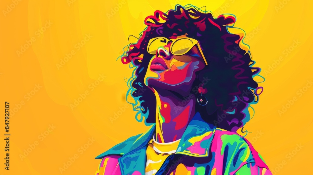 Fashion model posing with sunglasses and colorful clothes