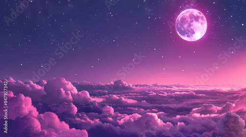 Purple gradient mystical moonlight sky with clouds and stars phone background wallpaper