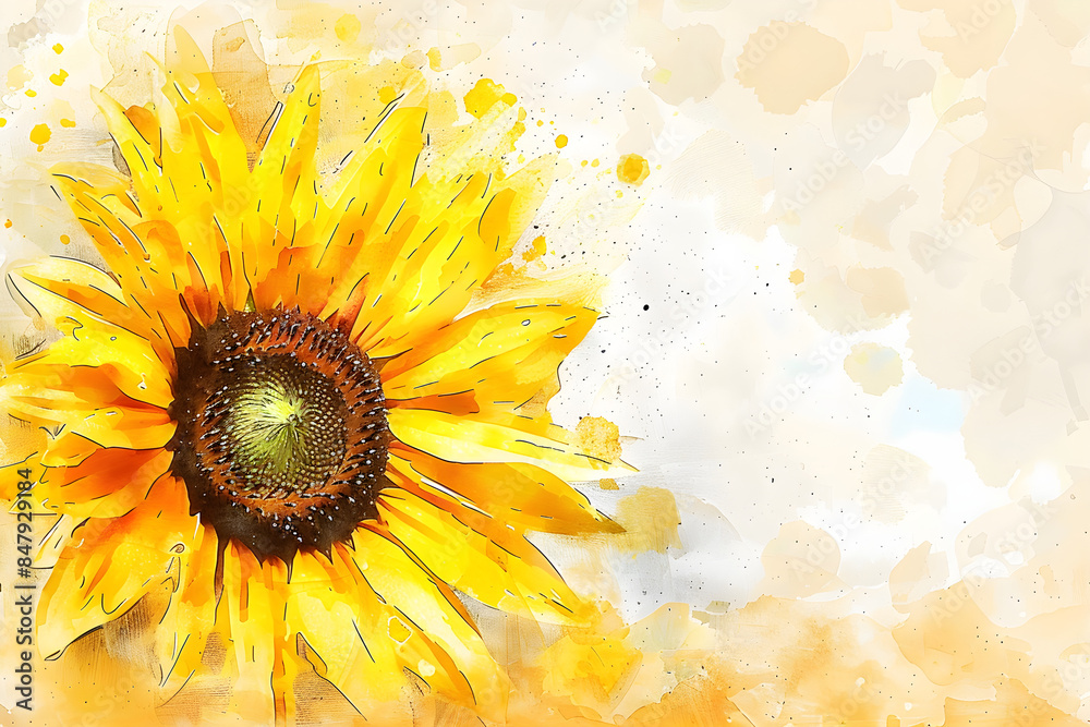 Watercolor sunflower clipart with bold yellow petals and a brown center Watercolor sunflower clipart with bold yellow petals and a brown center