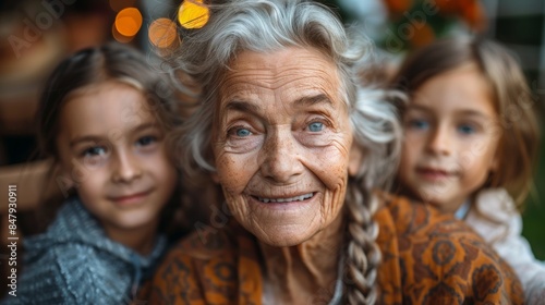 elderly woman in usa with her grandchildren. Happy in the backyard © irina