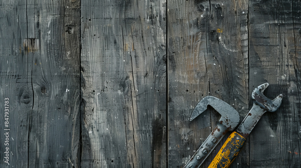 Old plumber tools on a rustic wooden background Old plumber tools on a rustic wooden background