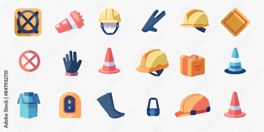 icon of Safety, security icons set. warning symbols for personal occupational protection. Flat graphic vector icon of Safety, security icons set. warning symbols for personal occupational protection. Flat graphic vector